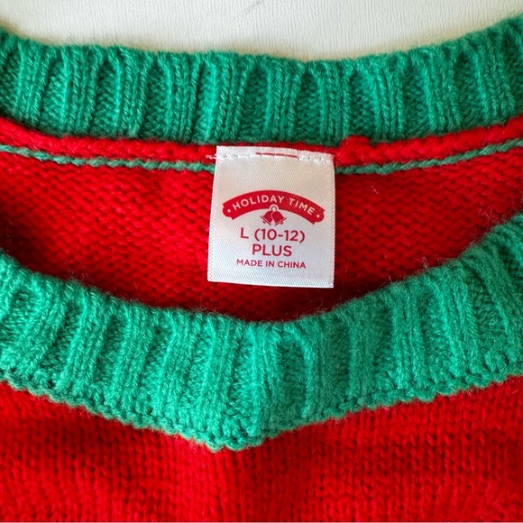 HOLIDAY TIME Christmas Sweater~Flip Sequin Green/Silver Heart~Girls L 10-12 PLUS - Picture 4 of 12